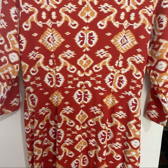 👗BOGO- J McLaughlin reddish Orange printed dress. Size L. Excellent condition. - Picture 4 of 10